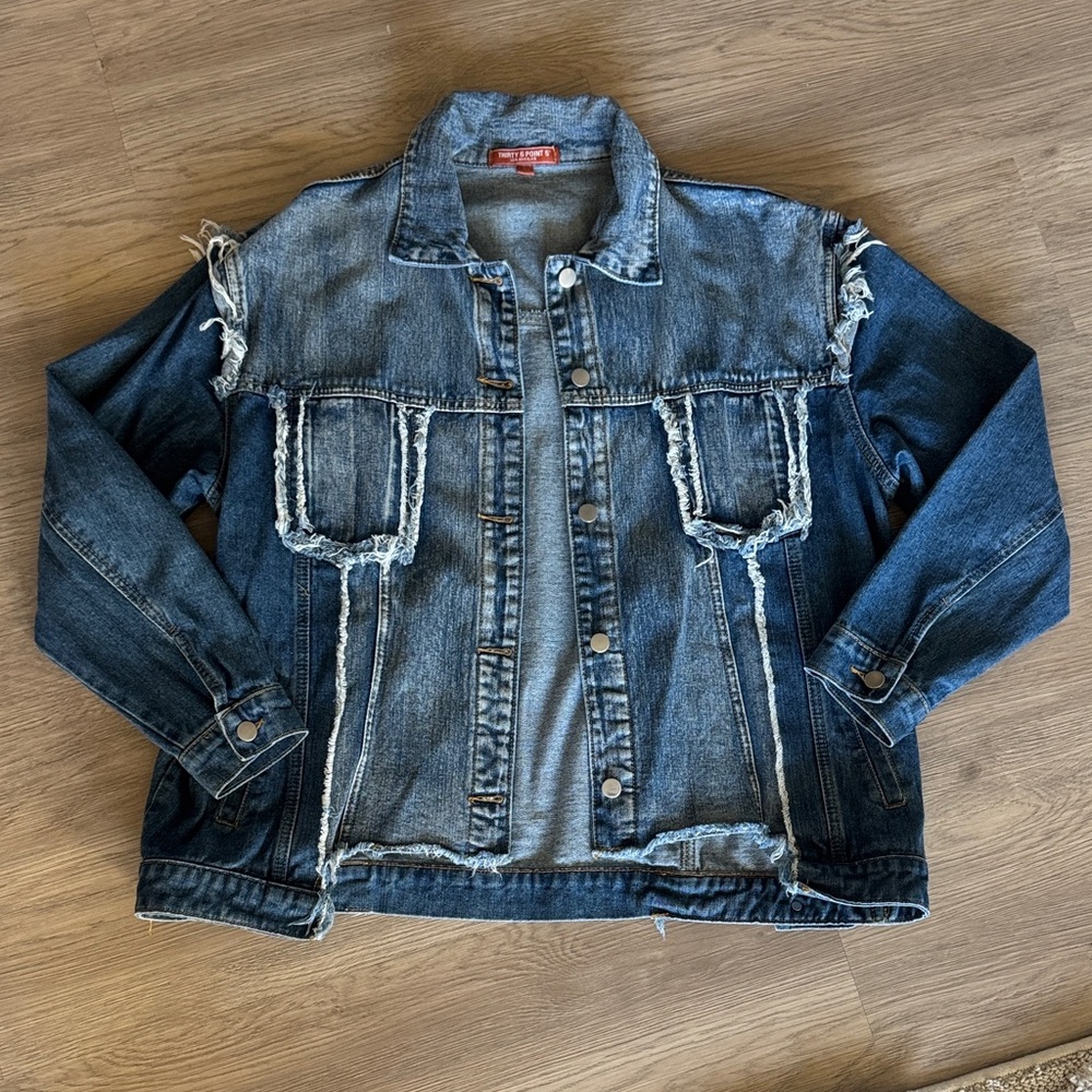 36 Point 5 Blue Denim Jacket with Frayed Details
